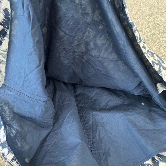 Gap 100% Linen Fit & Flare Ikat Print Sleeveless Blue White Mini Dress Size US 6 - Picture 9 of 11